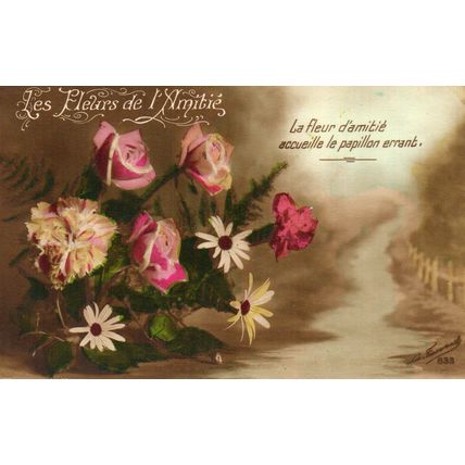 The Flowers of Friendship Les Fleurs de l'Amitie 1917 Greetings Postcard (G1)