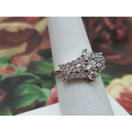 Rhombus Cluster Ring Made With Swarovski Zirconia Size L½ Platinum 925 Silver