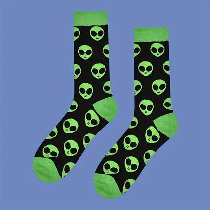 Novelty Alien Socks UK 6-10 UFO/Paranormal/Flying Saucer/ET/Spaceship Gift NEW