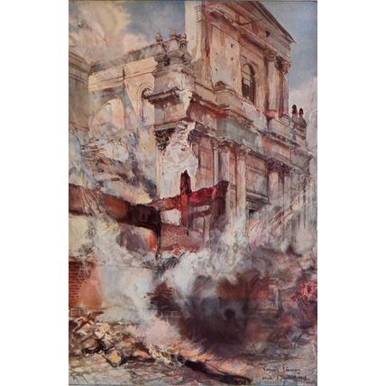 ARRAS CATHEDRAL FIRE 1915 François Flameng FRANCE WORLD WAR I PRINT