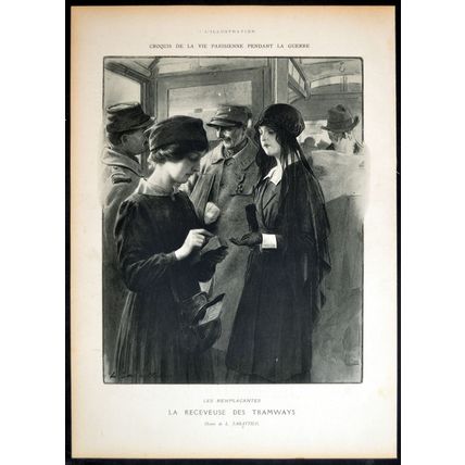 TRAMWAY TICKET COLLECTOR 1915 Louis Rémy Sabattier FRANCE WORLD WAR I PRINT