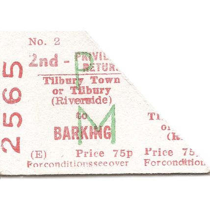 B.R.B. Edmondson Ticket - Tilbury Town or Tilbury Riverside to Barking