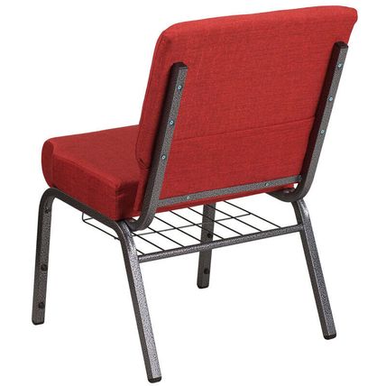 50x Crimson Red 21'' Wide Church Chairs Silver Frame Book Rack 4” Seat Cushion