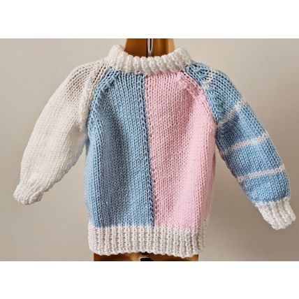 Hand Knitted Pink, Blue & White Chunky Wool Cardigan to fit 18-24 months