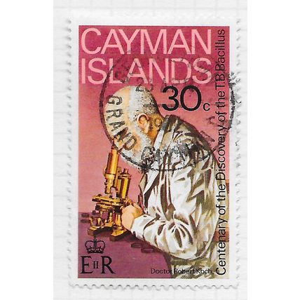 CAYMAN ISLANDS 1982 QE2 KOCH ROBERT DR TB VACCINE MEDICINE 30c USED