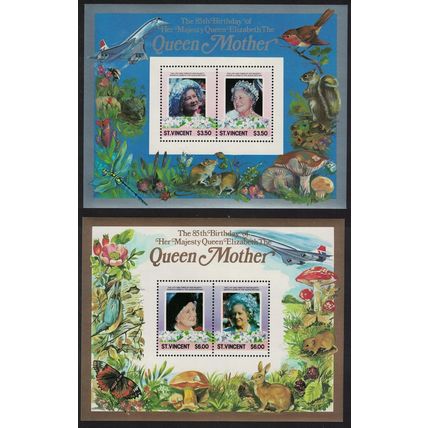 St. Vincent Queen Elizabeth the Queen 2 MSs Restricted Printing 1985 MNH