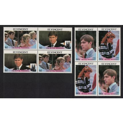 St. Vincent Royal Wedding Prince Andrew 4v Blocks of 4 1986 MNH