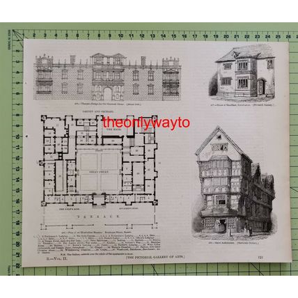 Elizabethan Mansion, Buckhurst House Plan & Old Houses, Book Illustration, 1850