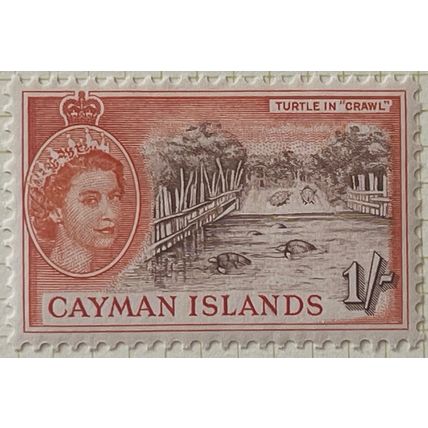 Cayman Islands QEII 1955 1s Brown & Red Orange Mounted Mint MM SG 158 stamp