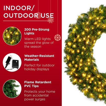 Best Choice Products 48In Large Artificial Pre-Lit Fir Christmas Wreath Holiday