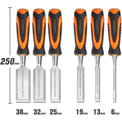 REXBETI 10Pcs Premium Wood Chisel Set, 6Pcs Wood Chisel with 1 Honing Guide, 1 S