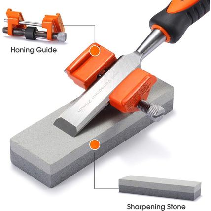 REXBETI 10Pcs Premium Wood Chisel Set, 6Pcs Wood Chisel with 1 Honing Guide, 1 S