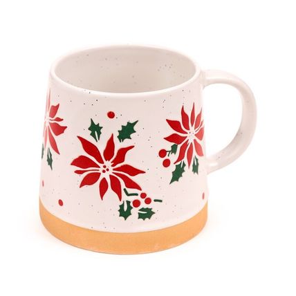 Red Poinsettia Stoneware Mug 9 CM &Boxed Decorated Sticth Pattern Gift Festive