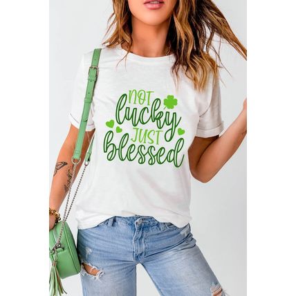 White St Patricks Not Luck Just Blessed Graphic T-shirt
