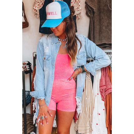 Beau Blue Light Wash Distressed Frayed Long Denim Jacket