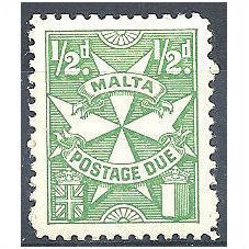 Malta 1925 D11 1/2d Green Postage Due Mounted Mint.