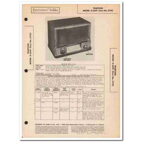 truetone model d-2619 6-tube am radio receiver sams photofact manual