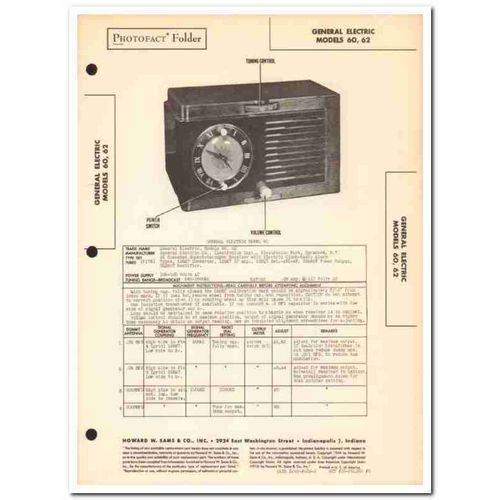 general electric model 60 62 am clock radio sams photofact manual