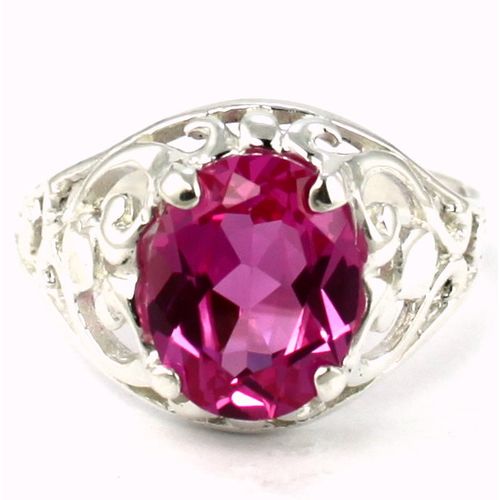 Created Pink Sapphire, 925 Sterling Silver Ring, SR004