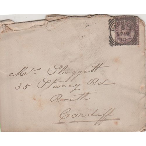 GB 1890 cover Padstow to Cardiff with nice 1d lilac stamp see rest