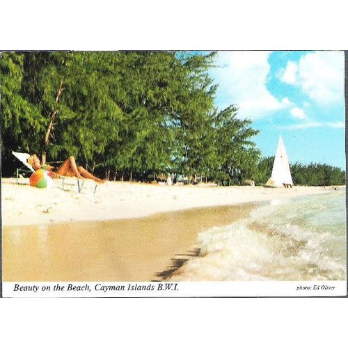Cayman Islands - unidentified beach - postcard, stamps c.1980s