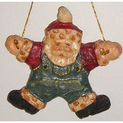 Christmas Santa In Dungarees - Rare Vintage Paper Mache Hanging Ornament