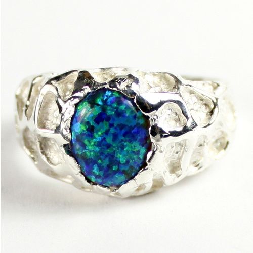 Created Blue/Green Opal, 925 Sterling Silver Men's Ring, SR168,