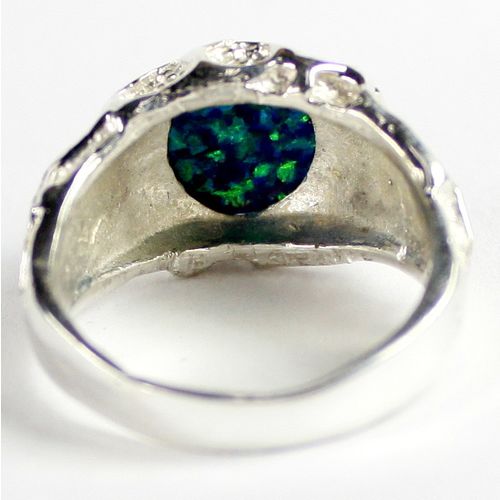 Created Blue/Green Opal, 925 Sterling Silver Men's Ring, SR168,