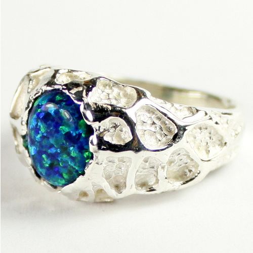 Created Blue/Green Opal, 925 Sterling Silver Men's Ring, SR168,