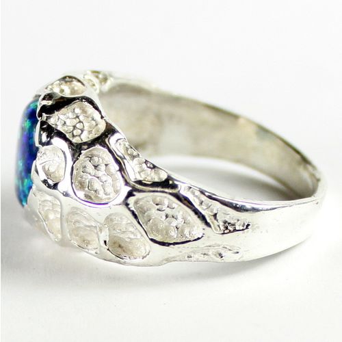 Created Blue/Green Opal, 925 Sterling Silver Men's Ring, SR168,