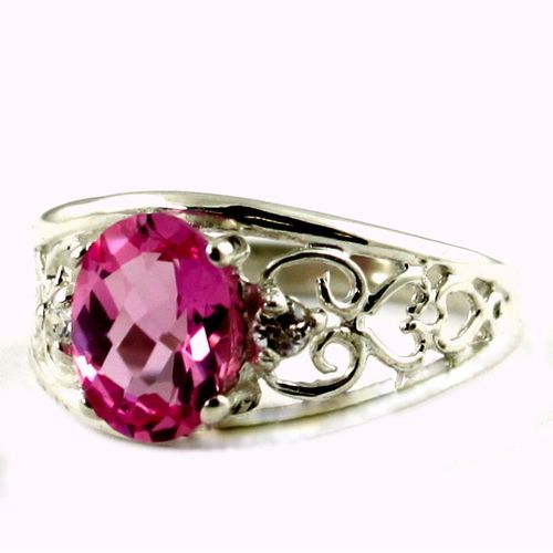 Created Pink Sapphire, 925 Sterling Silver Ring, SR306
