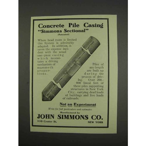 1913 John Simmons Co. Ad - Concrete Pile Casing