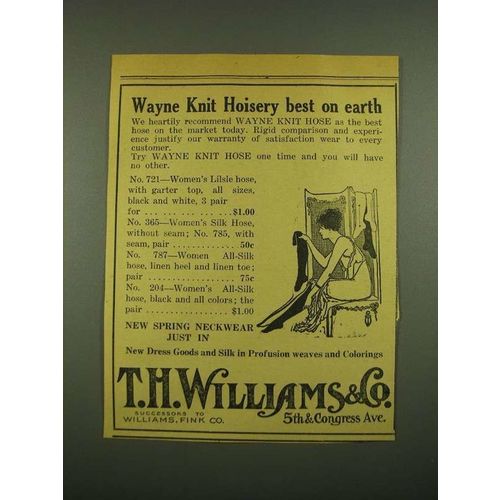 1915 T.H. Williams & Co. Wayne Knit Hoisery Ad - Best on Earth