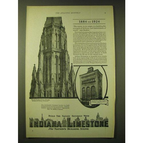 1924 Indiana Limestone Ad - the Temple Building Tower, Chicago