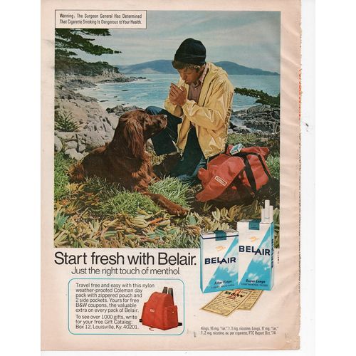 Belair Cigarettes vintage Full Page Print Ad April 19715