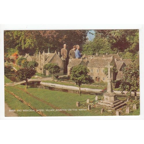 River and Memorial Bourton-on-the-Water Model Village Postcard Gloucestershire