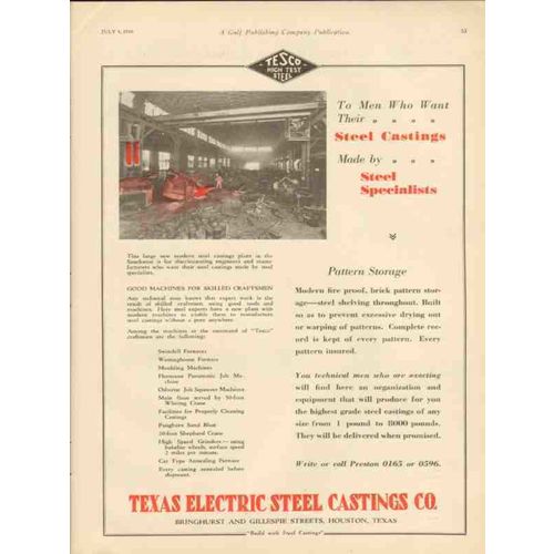 TEXAS ELECTRIC STEEL CASTING COMPANY 1930 TESCO men want vintage ad