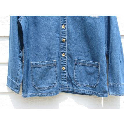 Womens HAIKS L Large Blue Jean Blazer Jacket Long Sleeve 44 Inch Chest