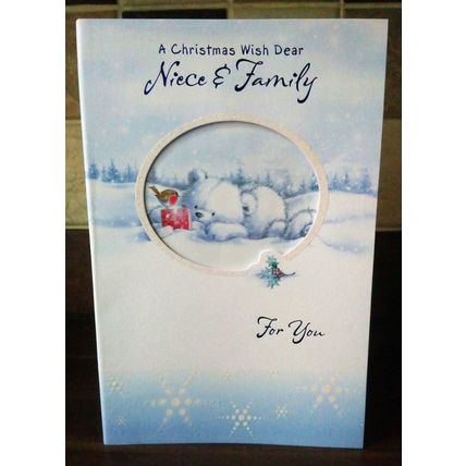 Cute Christmas Cards - Niece & Family - Glitter Card - 001