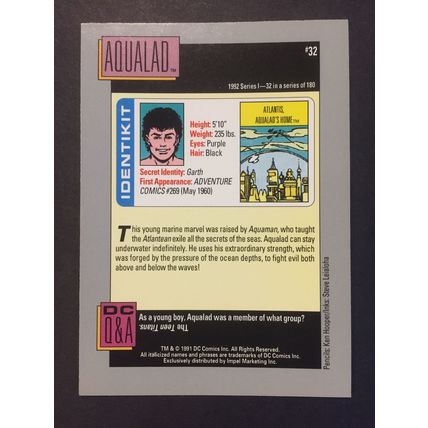 DC Cosmic Cards trading card #32-Aqualad, excellent condition!
