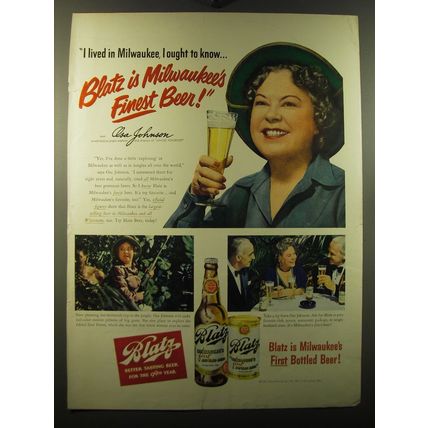 1950 Blatz Beer Ad - Osa Johnson - I lived in Milwaukee, I ought to know..