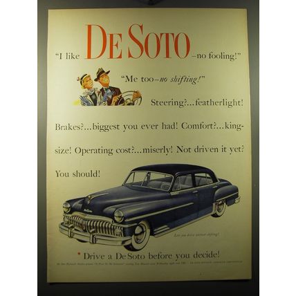 1950 De Soto Cars Ad - I like De Soto - no fooling!