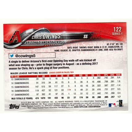 2018 Topps baseball card 122 Chris Owings