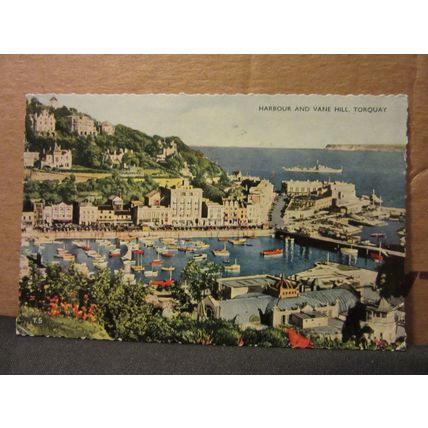 HARBOUR and VANE HILL, TORQUAY, DEVON vintage postcard by Lansdowne 1959 pm =