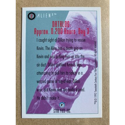 Alien3 Base trading card # 32 Dillon's Battle (A) 1992 Star Pics Dark Horse
