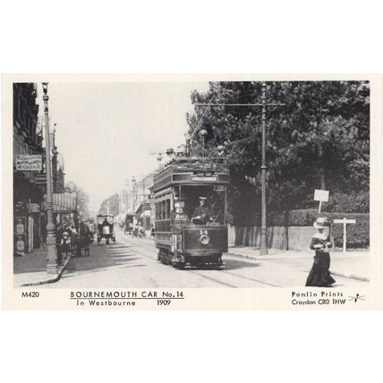 Bournemouth Car Bus No 14 Tram Ladies Fashion RPC Postcard