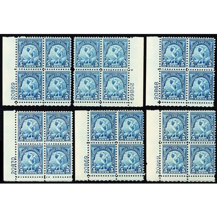 719, Mint F-VF NH 5¢ SIX Plate Blocks CV $150.00 - Stuart Katz