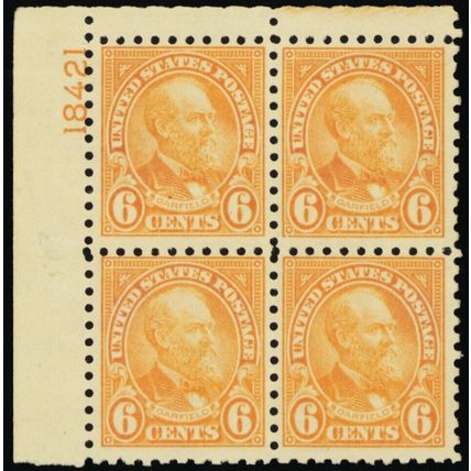 587, Mint F/VF VLH 6¢ Plate Block of Four - Stuart Katz