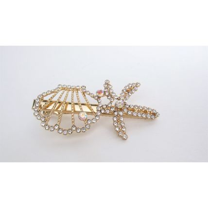 Gold starfish shell metal crystal alligator hair pin clip barrette