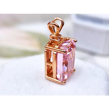 8ct Pink Cubic Zirconia Radiant Cut Pendant 14k Rose Gold Overlay 925 Silver